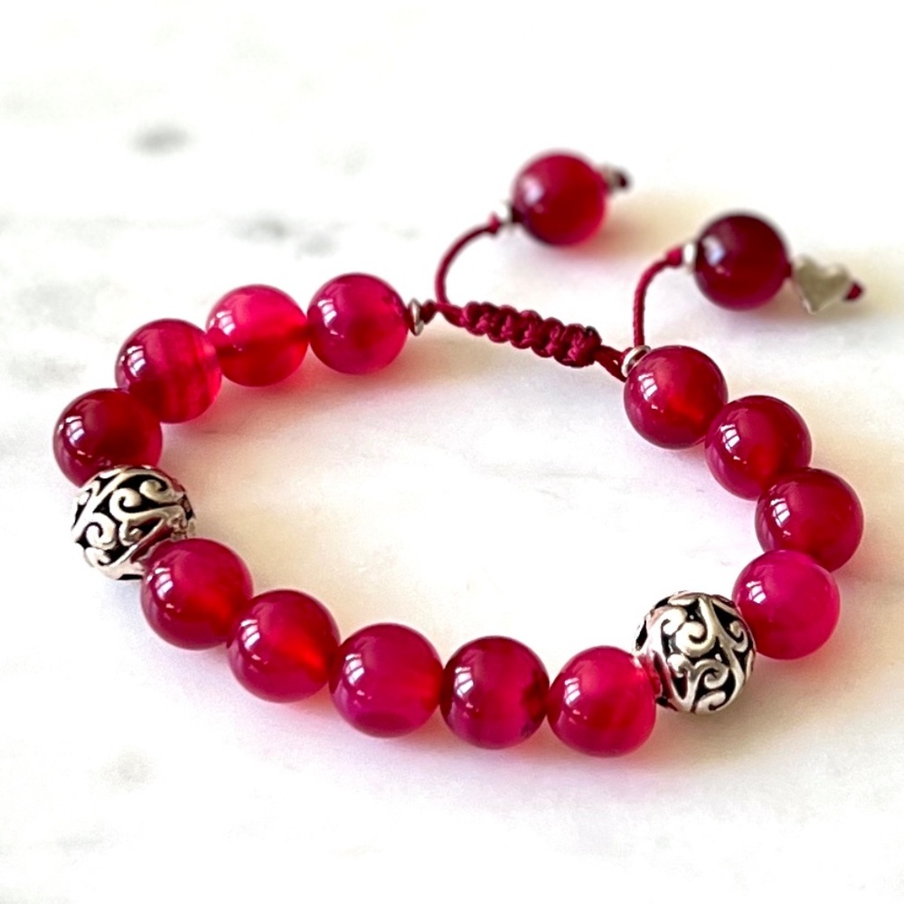 Handmade Red Agate Beaded Bracelet